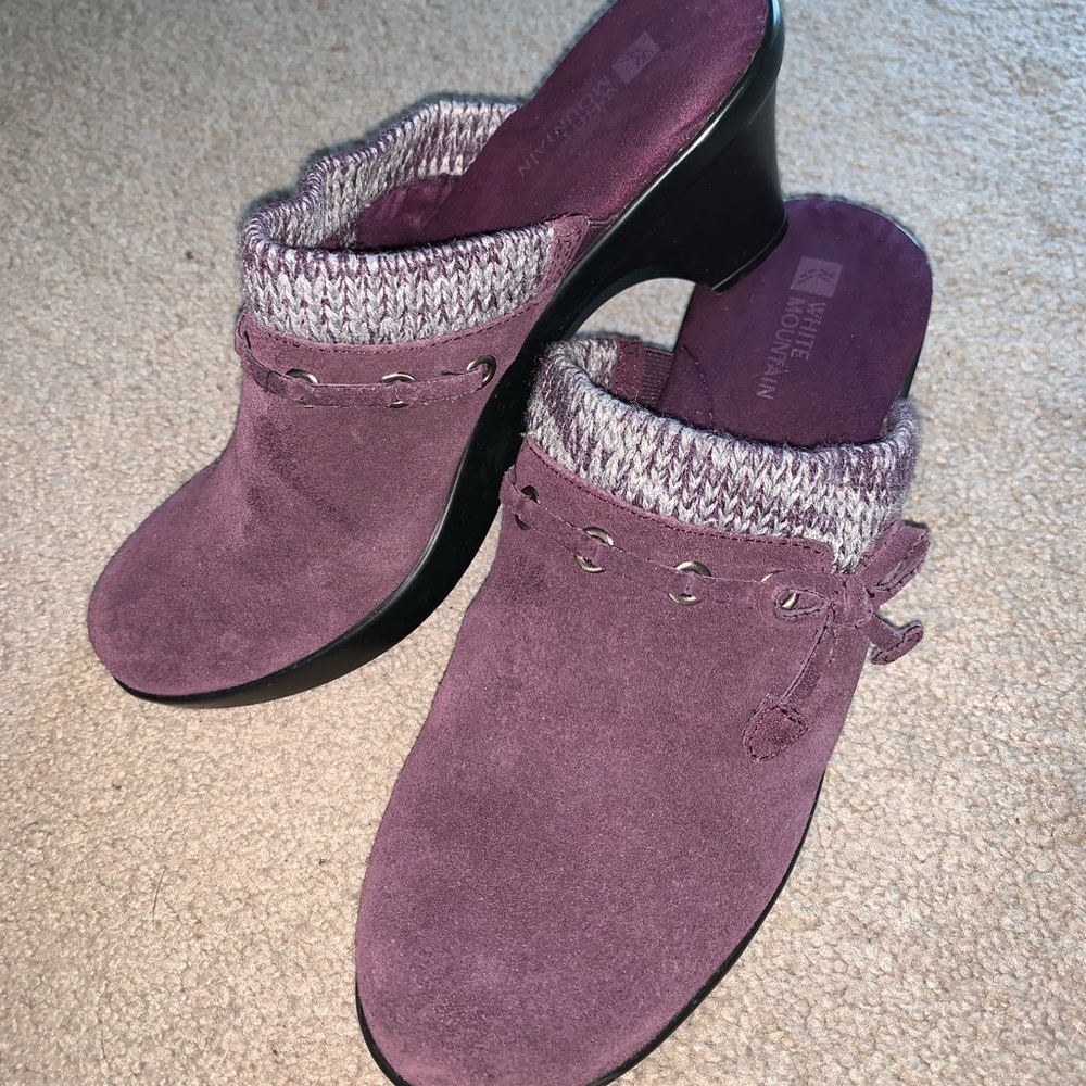 Purple White Mountain heeled clogs